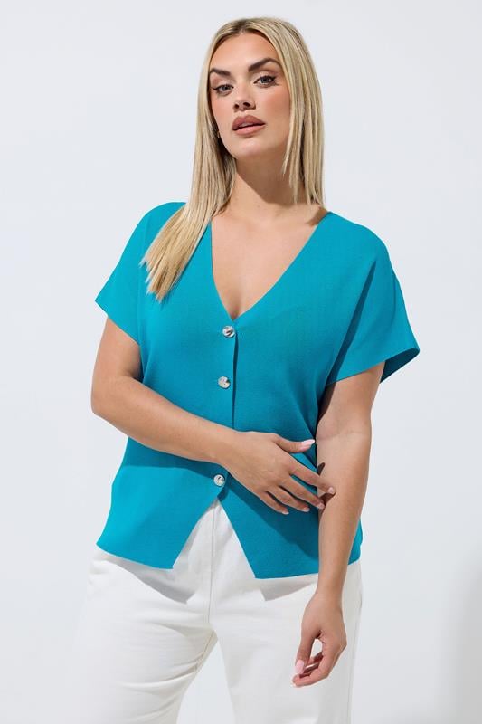 LIMITED COLLECTION Curve Dark Blue Short Sleeve Compact Knitted Top
