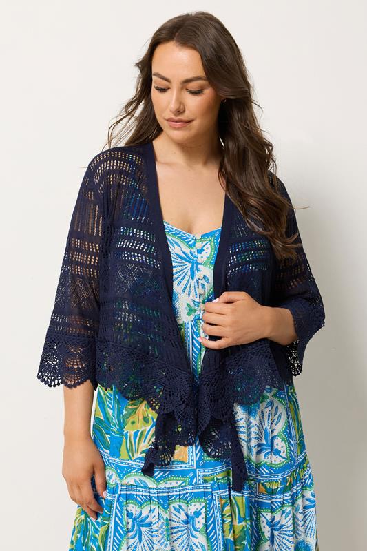 YOURS Curve Navy Blue Waterfall Cardigan