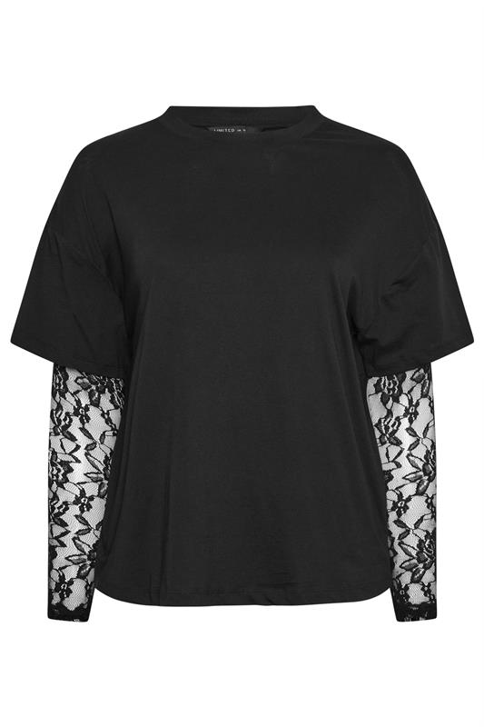 LIMITED COLLECTION Plus Size Black Lace Long Sleeve T-Shirt  | Yours Clothing 5