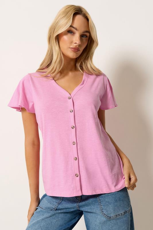  M&Co Pink Cotton Frill Sleeve Blouse