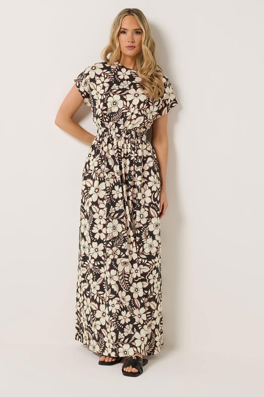 LTS Tall Black Floral Shirred Waist Cotton Maxi Dress