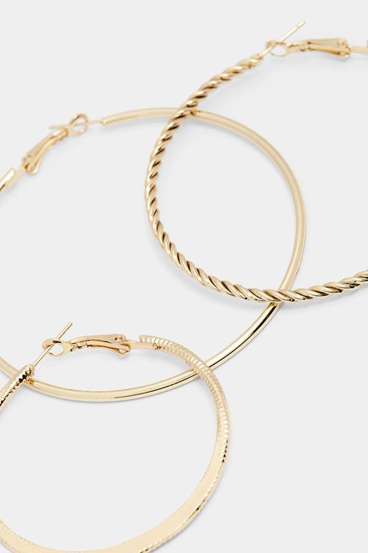 3 PACK Gold Tone Large Hoop Earrings | Yours Clothing 2