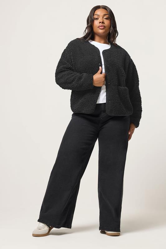 YOURS Plus Size Black Collarless Fleece | Yours Clothing 1