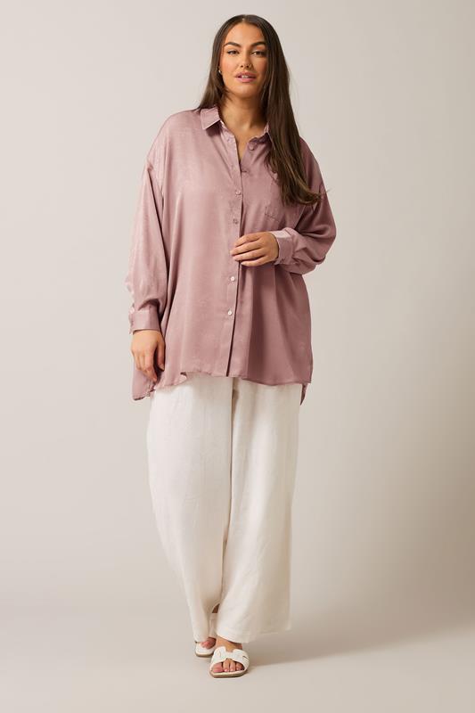 EVANS Plus Size Light Pink Metallic Button Through Shirt | Evans 1