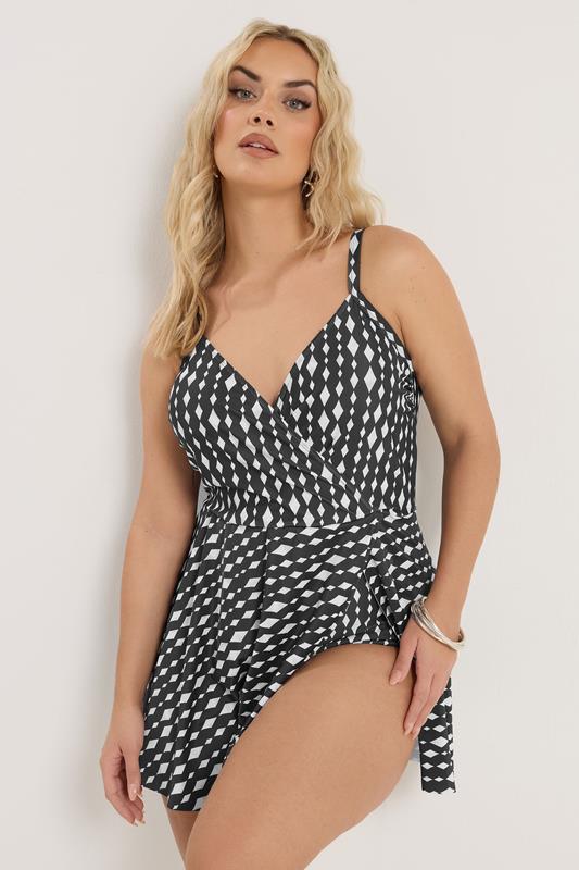 YOURS Curve Black Diamond Wrap Swimdress