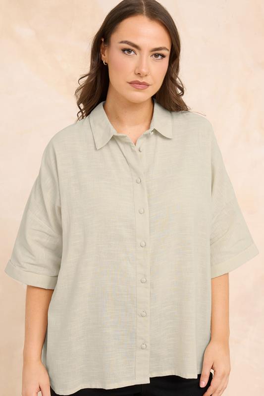 EVANS Plus Size Natural Brown Short Sleeve Cotton Shirt | Evans 1