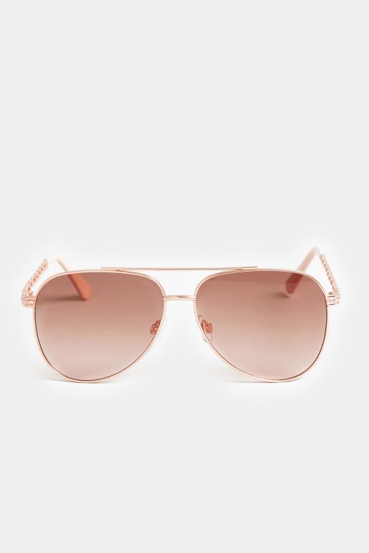 Rose Gold Chain Aviator Sunglasses | Yours Clothing 2