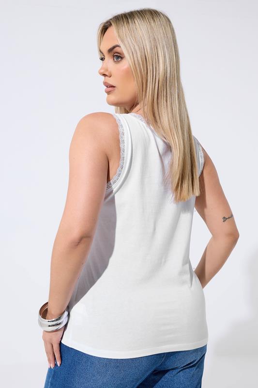 LIMITED COLLECTION Plus Size White Lace Trim Vest Top | Yours Clothing 2