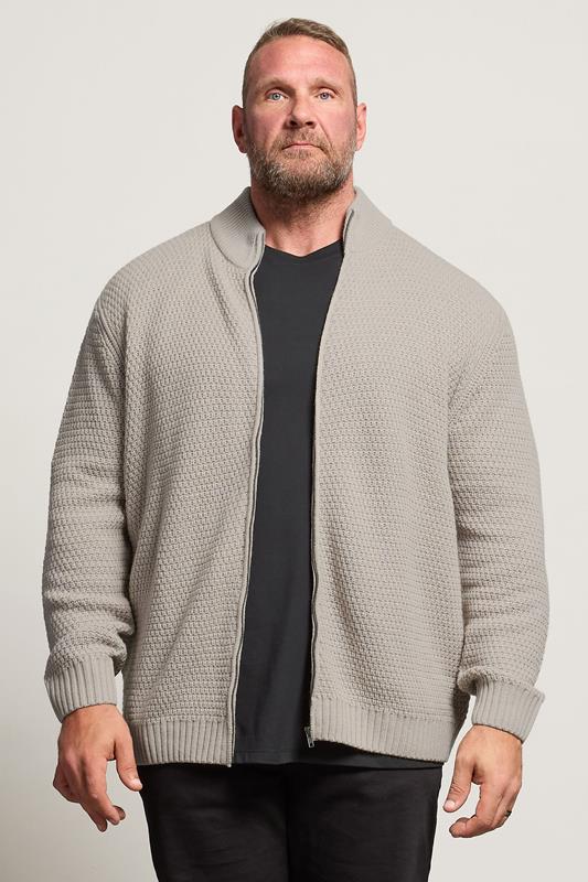 BadRhino Big & Tall Natural Brown Wool Zip Through Jumper