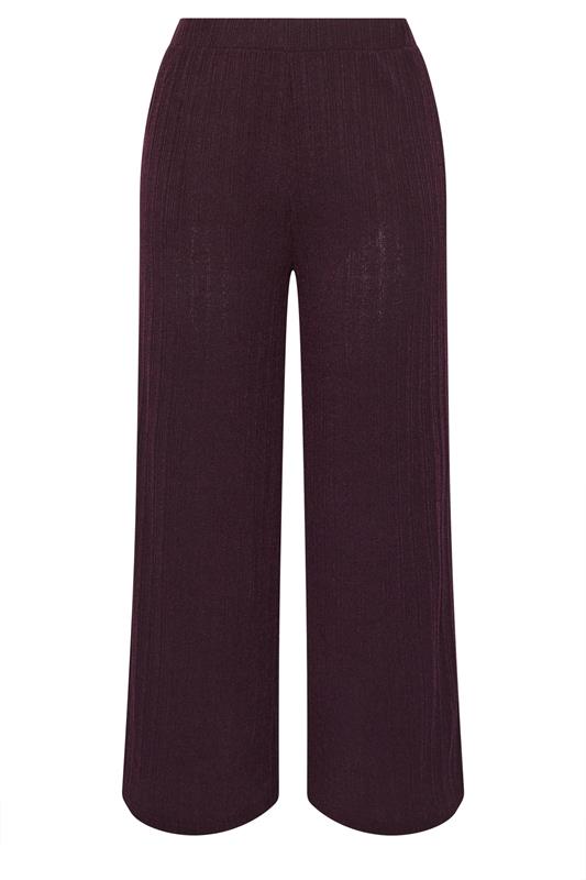 YOURS Plus Size Dark Purple Knitted Wide Leg Trousers | Yours Clothing 5