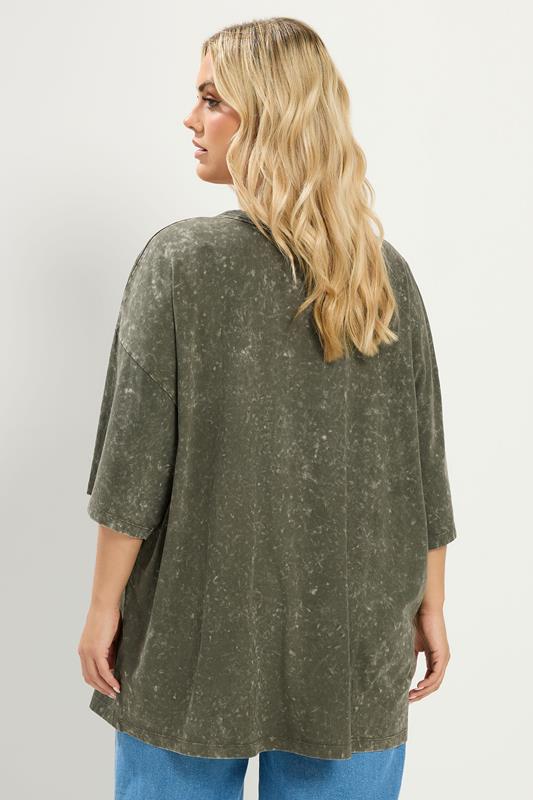 YOURS Plus Size Green Acid Wash 'Cosmic' Oversized T-Shirt | Yours Clothing 2
