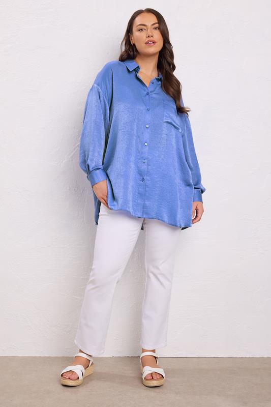 EVANS Plus Size Blue Metallic Button Through Shirt | Evans 1