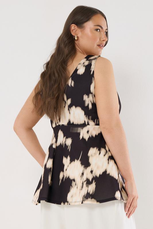 EVANS Plus Size Black Blurred Floral Peplum Occasion Top | Evans  2