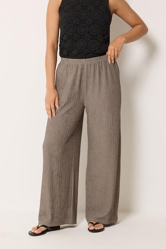  M&Co Petite Mocha Brown Crinkle Wide Leg Trousers