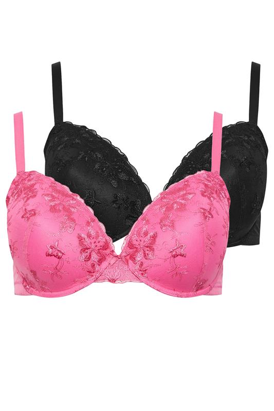 YOURSET 2 PACK Curve Black & Pink Floral Lace Embroidered Padded Bras