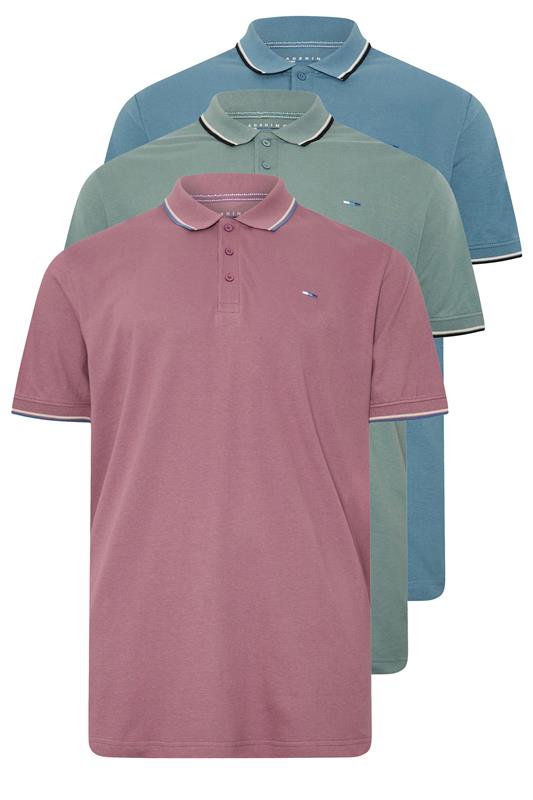  BadRhino Big & Tall Green & Blue Tipped Polo Shirt