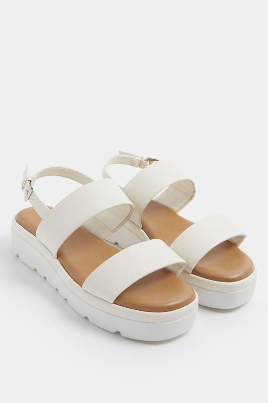 White Faux Leather Padded Wedge Sandals In Extra Wide EEE Fit
