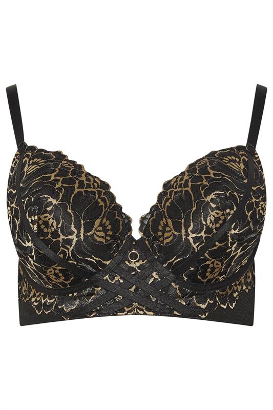 YOURS Plus Size Black & Gold Floral Padded Bra | Yours Clothing 5