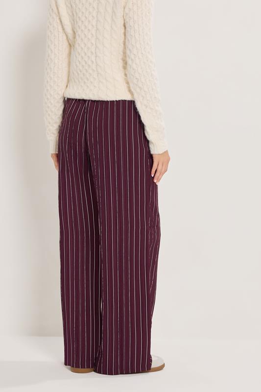 LTS Tall Burgundy Red Striped Wide Leg Trousers | Long Tall Sally 2