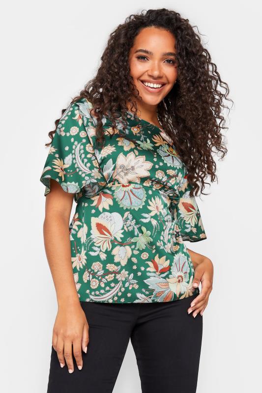 M&Co Dark Green Floral Tie Back Blouse | M&Co 1