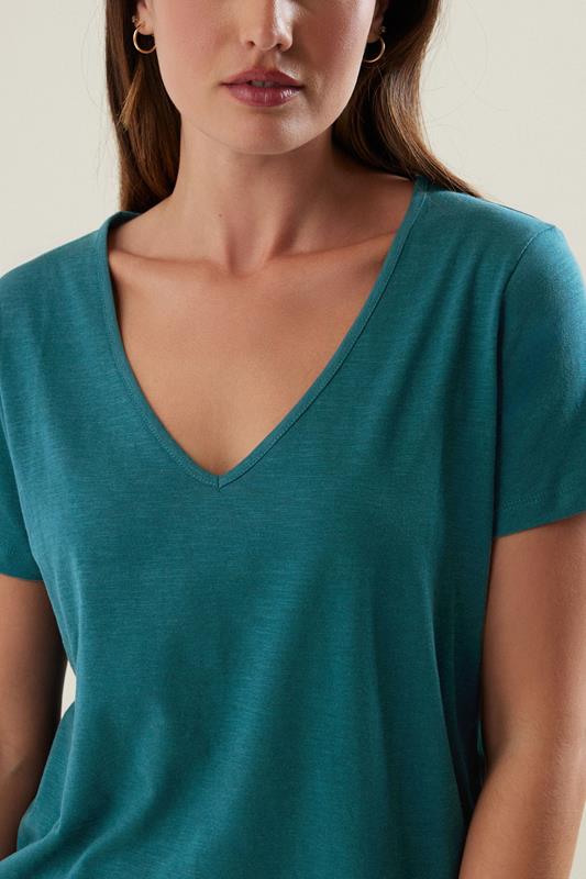 LTS Tall Women's Blue V-Neck Short Sleeve Cotton T-Shirt | Long Tall Sally 4