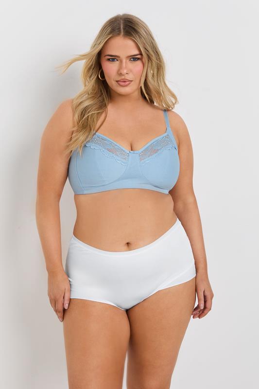 YOURSET 2 PACK Curve Blue & White Cotton Lace Trim Non-Padded Non-Wired Bralettes | Yours Clothing 4