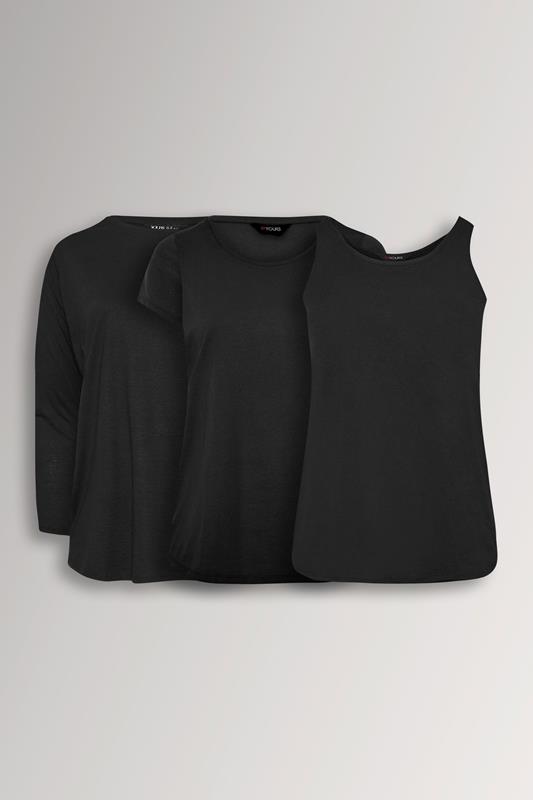 YOURS Plus Size 3 PACK Black Core T-Shirt Essentials Set | Yours Clothing 1
