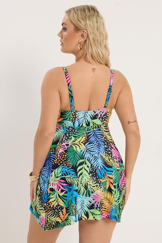 YOURS Plus Size Black Tropical Print Hanky Hemline Swimdress | Yours Clothing 2