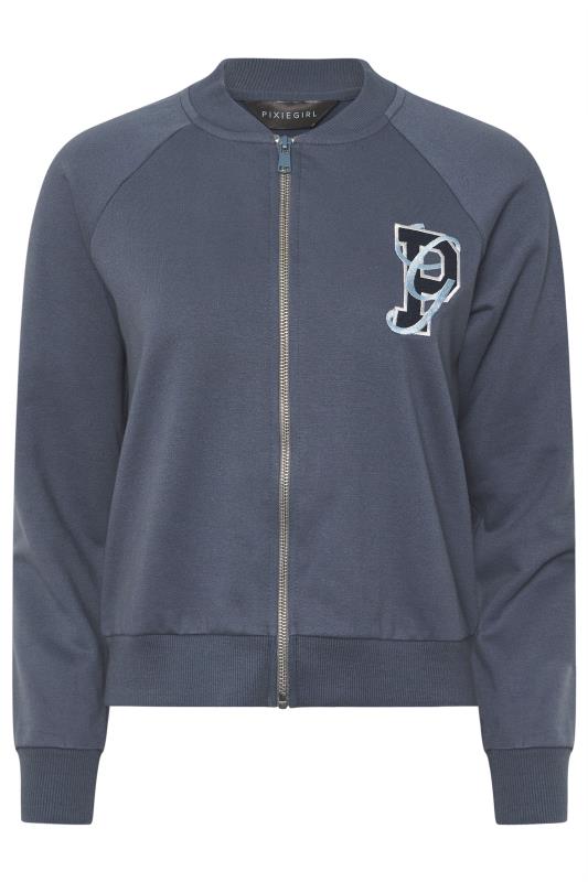 PixieGirl Petite Women's Blue Embroidered Initial Jersey Bomber Jacket | PixieGirl 6