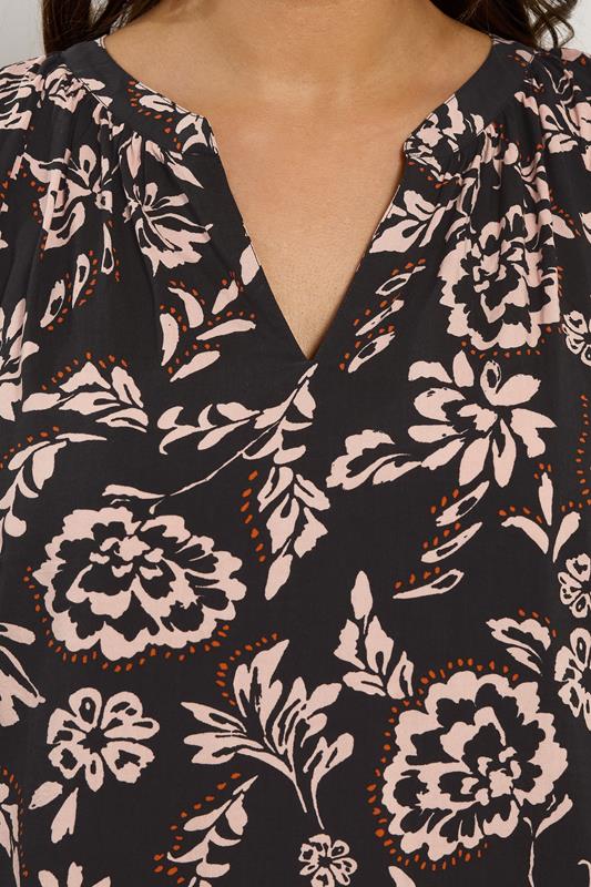 EVANS Plus Size Black Floral Notch Neck Blouse | Evans 4