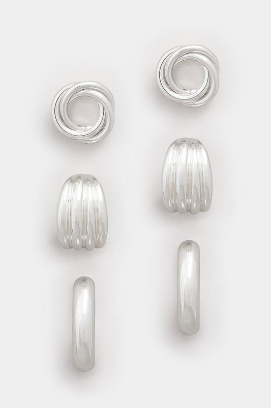 YOURSET 3 PACK Silver Tone Twist Hoop Earrings | Yours Clothing 1