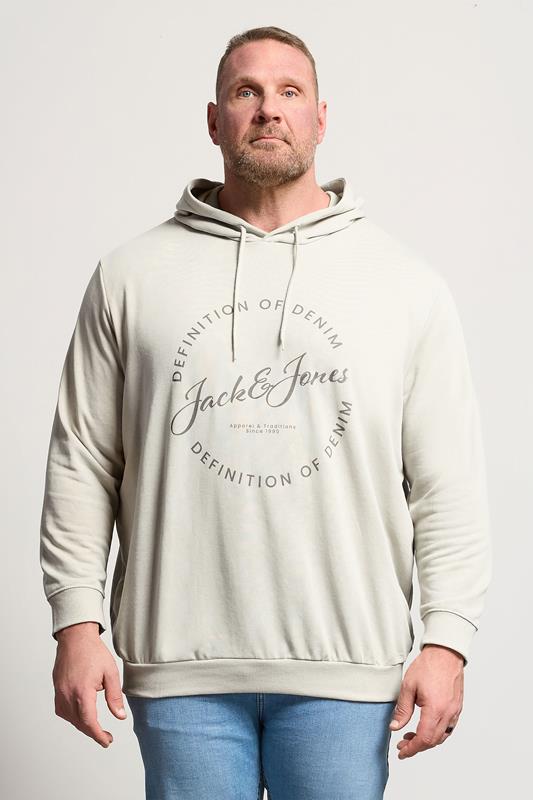 JACK & JONES Big & Tall Moonbeam White Logo Printed Hoodie | BadRhino 1