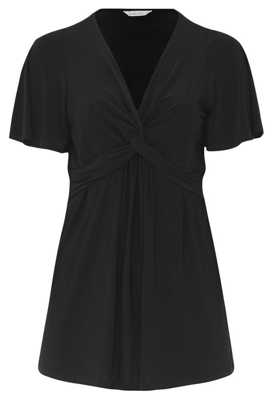 YOURS LONDON Plus Size Black Knot Detail Front Short Sleeve Top | Yours Clothing 5