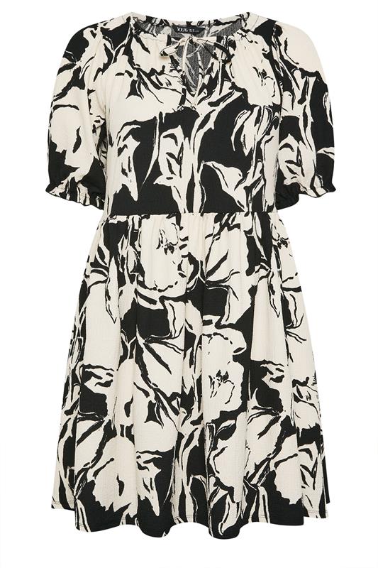 YOURS Plus Size Black Abstract Print Tie Neck Mini Dress | Yours Clothing 5