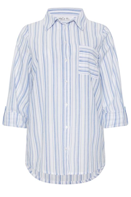 M&Co White & Blue Striped Tab Sleeve Shirt | M&Co 5