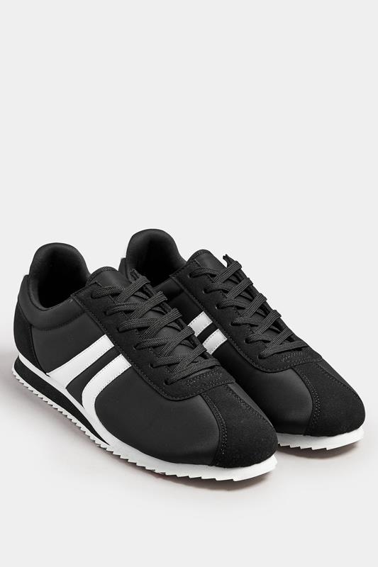  Yours Black Side Stripe Trainers in Extra Wide EEE Fit