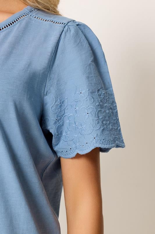 M&Co Light Blue Embroidered Sleeve Cotton T-Shirt | M&Co 4