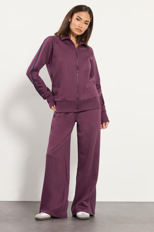 PixieGirl Petite Women's Burgundy Red Stripe Collar Zip Sweatshirt | PixieGirl  1