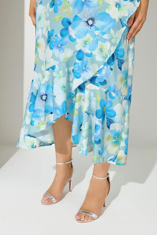 YOURS LONDON Plus Size Blue Floral Print Ruffle Wrap Dress | Yours Clothing 4