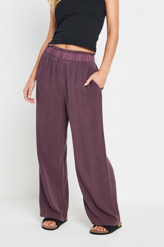 PixieGirl Petite Women's Purple Acid Wash Wide Leg Trousers | PixieGirl 1
