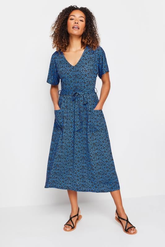 M&Co Blue Floral Print Tie-Waist Dress | M&Co 1