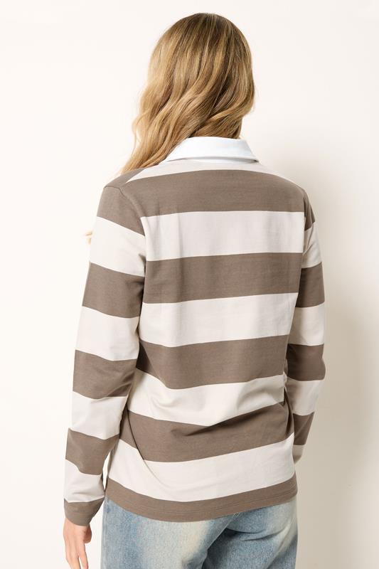 LTS Tall Women's Natural Brown Stripe Rugby Polo T-Shirt | Long Tall Sally 2