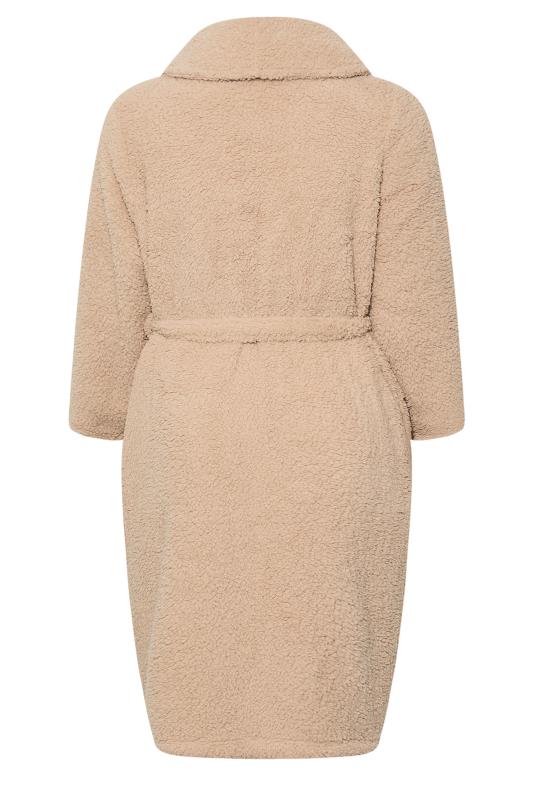 Plus Size Beige Brown Teddy Fleece Dressing Gown | Yours Clothing 7