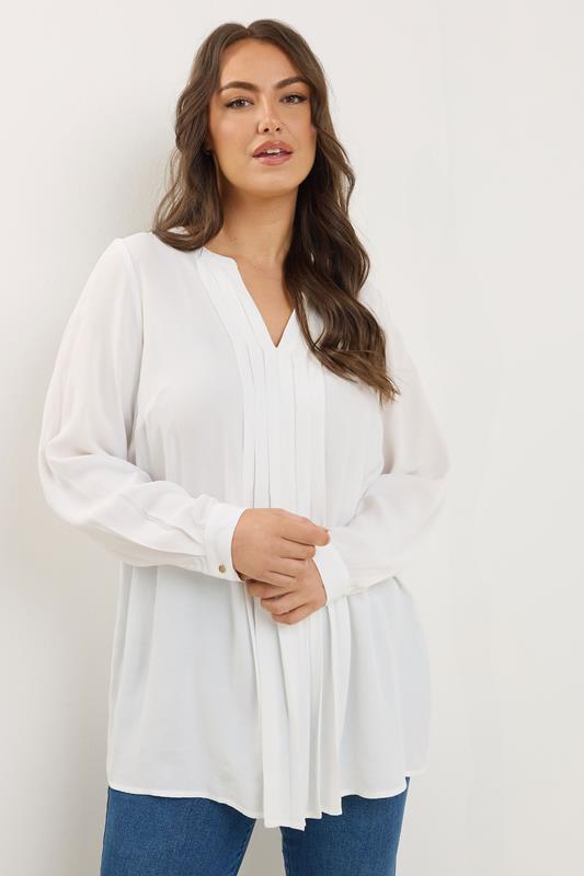 EVANS Plus Size Ivory Pleat Front Blouse | Evans 2