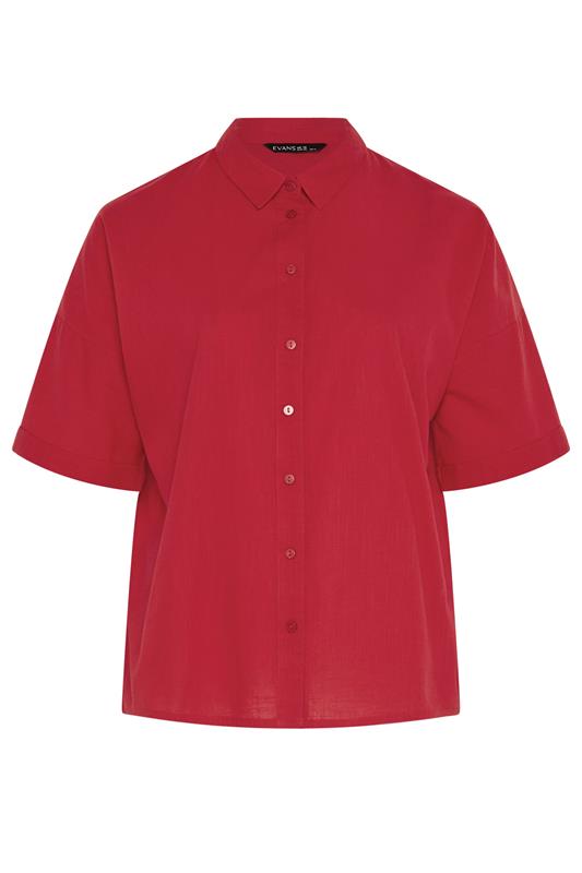 EVANS Plus Size Red Cotton Boxy Collard Shirt | Evans  5