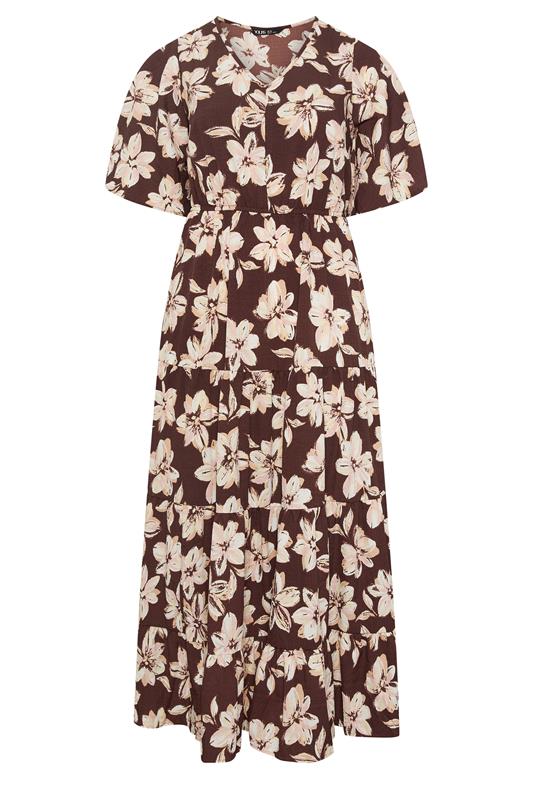 YOURS Curve Brown Floral Tiered Maxi Dress | Yours Clothing 5