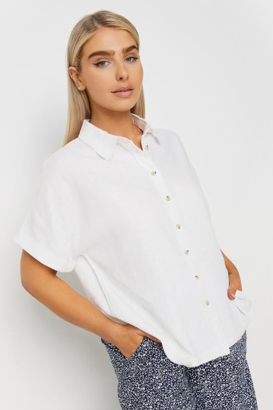 Women's  M&Co White Short Sleeve Linen Shirt