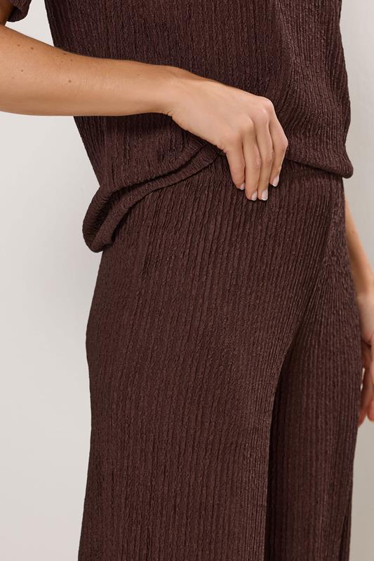 LTS Tall Brown Textured Elasticated Waist Wide Leg Trousers | Long Tall Sally 4
