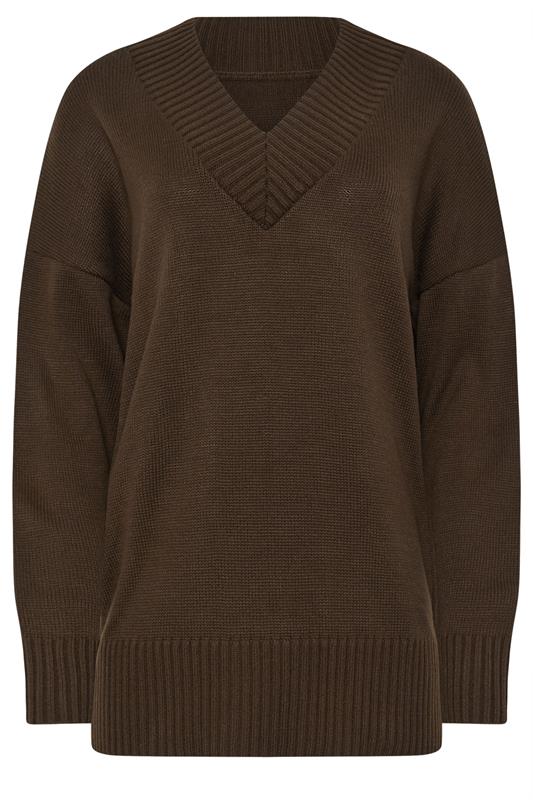 LTS Tall Chocolate Brown Knitted V-Neck Jumper | Long Tall Sally 5