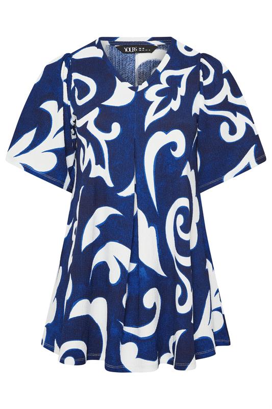 YOURS Plus Size Blue Abstract Textured Pleat Front Top | Yours Clothing  5